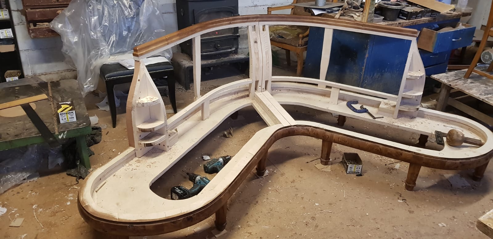 Burr oak corner sofa under construction Burr Oak corner sofa